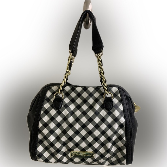 Betsey Johnson black and white check satchel - Picture 2 of 11